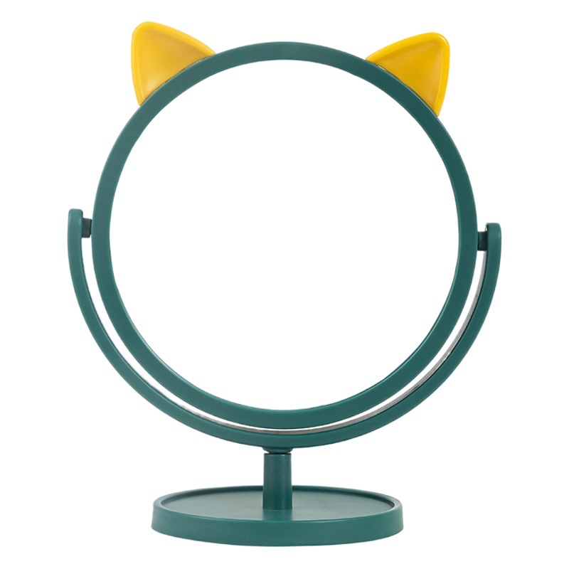 Orejas de gato de dibujos animados vestidor espejo HD portátil giratoria belleza estudiante dormitorio maquillaje espejo con base