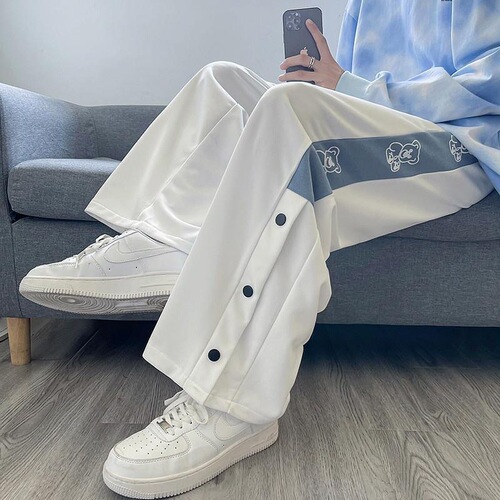 Sports pants for girls, men's spring 2026 new style for junior high school students, loose casual, thin straight, buttoned, wide legs