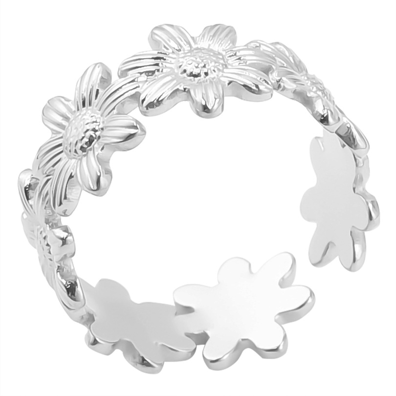 Wholesale Streetwear Flower Stainless Steel Open Ring display picture 3