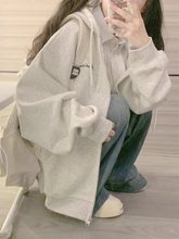 灰色运动外套女卫衣春秋季拉链连帽oversize2025新款薄开衫上衣潮