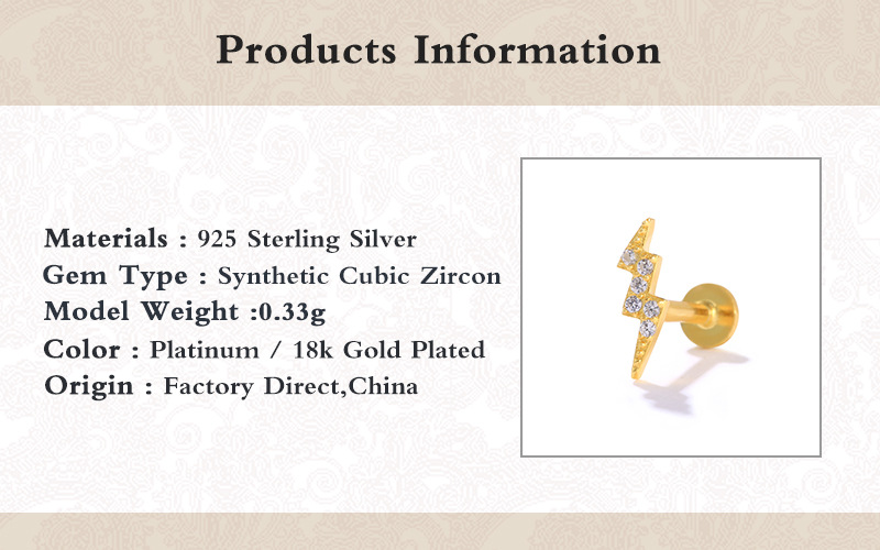 Daily Occasion 1 Piece Ear Cartilage Rings & Studs Fashion Star Moon Lightning 925 Sterling Silver Inlay Zircon