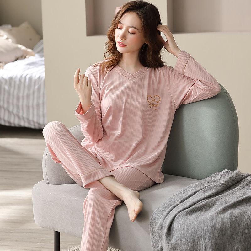 Pijamas mujer primavera y otoño 100% algodón de manga larga delgada Otoño e Invierno 2021 nuevo otoño hogar desgaste traje
