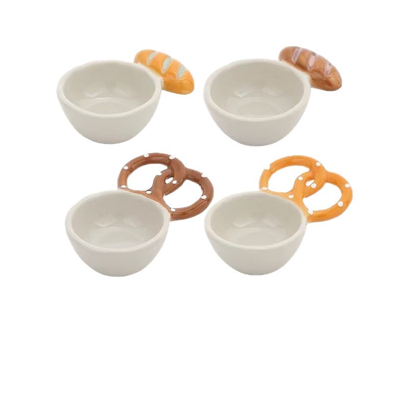 クリエイティブな立体パンハンドル調味料皿ディップソーサー小皿セラミック釉下色家庭用小皿ソース皿|undefined