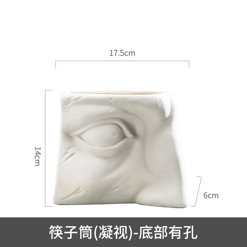 Venta directa de fábrica Soporte de tubo de palillos simple Tubo de cerámica de lujo ligero Adornos cuadrados Cara humana creativa nórdica Tubo de almacenamiento abstracto image 12