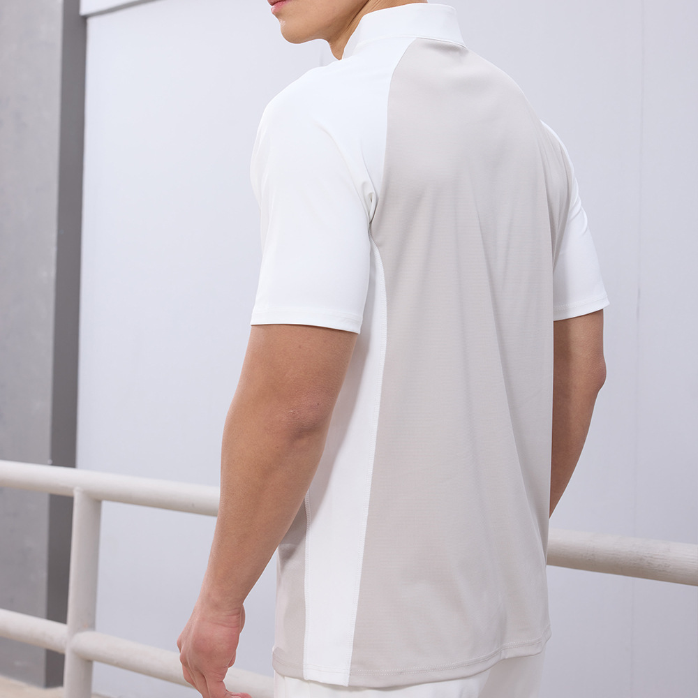 Camiseta deportiva de secado rápido al aire libre de verano para hombres con cuello vertical y medio cremallera, trajes de gimnasio para hombres sueltos, entrenamiento de correr de manga corta