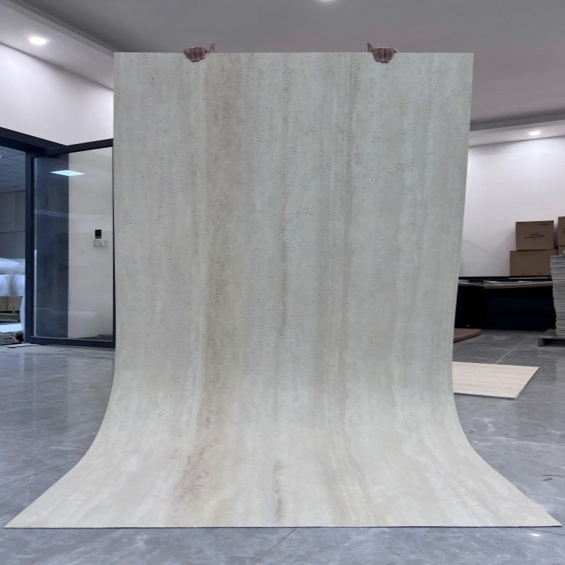 Tablero de travertino 3D suave porcelana suave piedra flexible ultrafina revestimiento de pared exterior de piedra blanda imitación azulejos de cuero de travertino romano