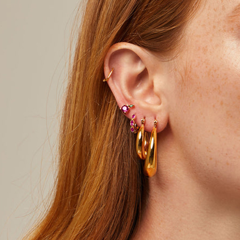 Gold Hoop Earrings Geometric Marquise Studs Light Luxury Style_voghion.com