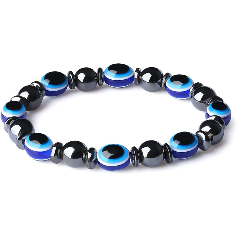 Black Gallstone Eye Bracelet Women's Gift Hematite Spacer Bracelet 8mm Beaded Elastic Devil's Eye Bracelet Black Gallstone Eye Bracelet Women's Gift Hematite Spacer Bracelet 8mm Beaded Elastic Devil's Eye Bracelet
