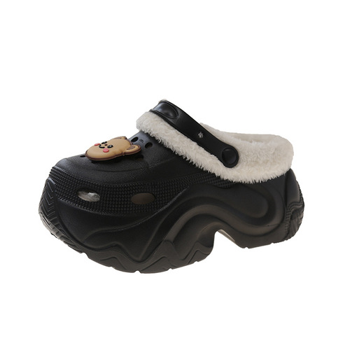 Winter Extra Thick Fleece Lined Heeled Women's Slip-on Shoes with Cotton Pockets, Suitable for Indoor and Outdoor Wear