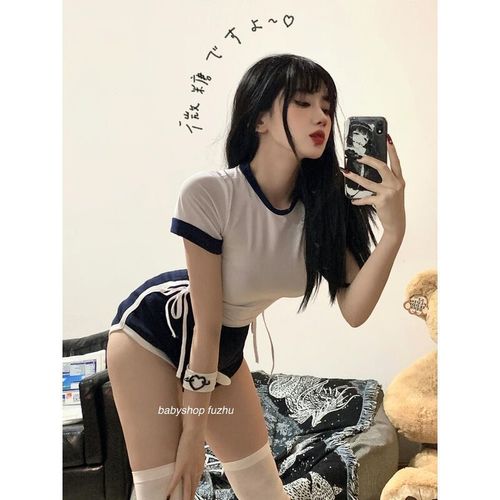 Underwear pure lust style Japanese gymnastics one-piece side strap sexy pajamas can be worn outside the suit sexy revealing women's clothing