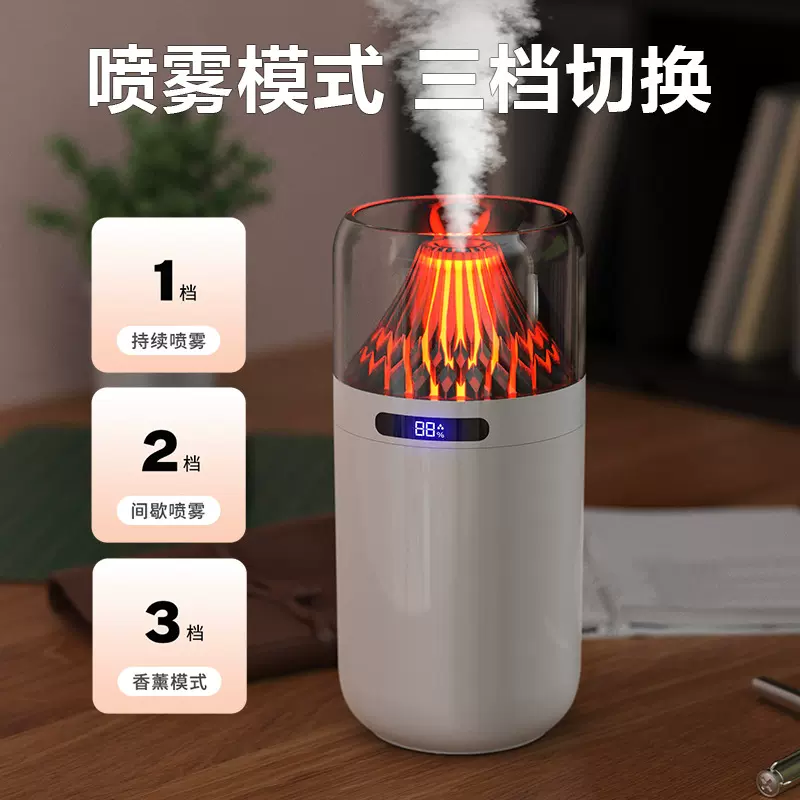跨境新款仿真火山加湿器卧室家用桌面小型办公室车载火焰喷香薰机