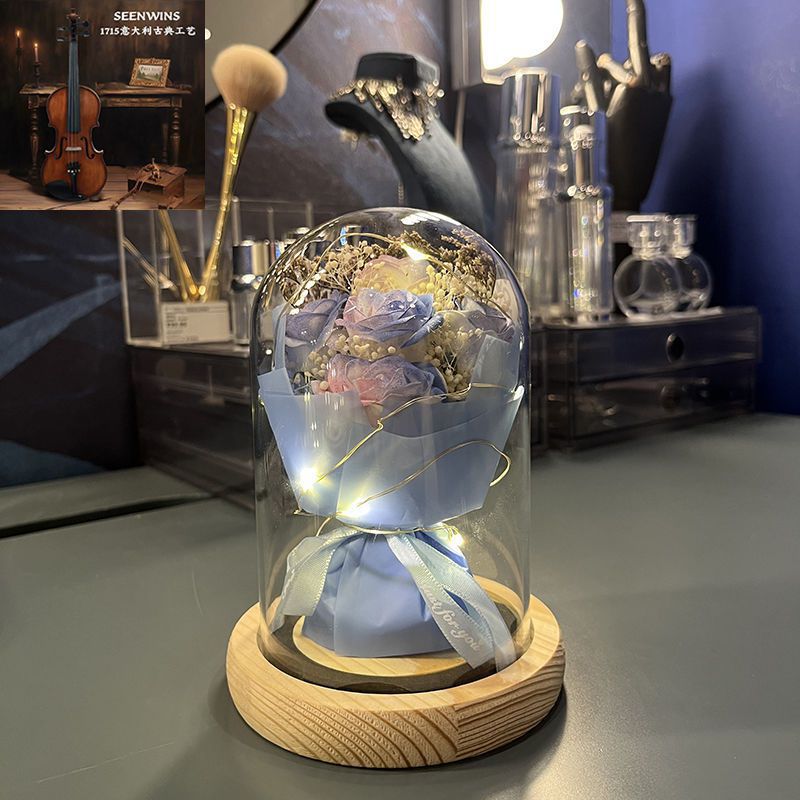 [인기 판매 추천] 아침과 저녁 - 헤이즈 블루 + 핑크 장미 5송이 - 선물 가방 + 축하 카드 + 배터리 [완제품 배송]