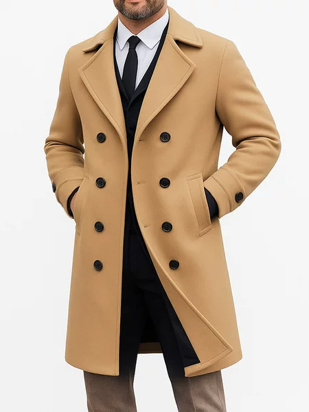 Cross-Border Amazon Autumn and Winter New European and American Men's Windbreaker Woolen Outwear Men's Double-Breasted Mid-Length Woolen Outwear