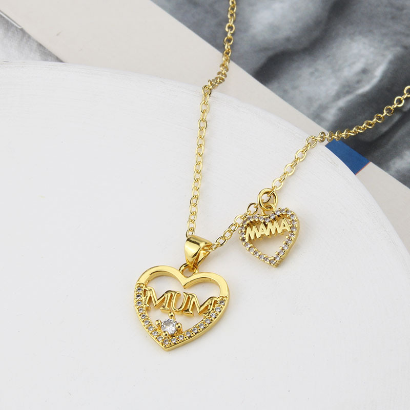 Colgante De Circonio Con Incrustaciones De Letras En Forma De Corazón De Europa Y América Para Mujer  Spot Chapado En Cobre Collar De Letras De Oro En Oferta display picture 2