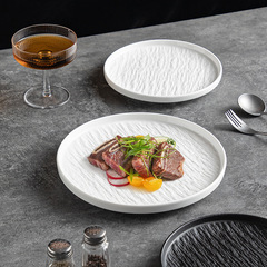 簡約家用圓盤陶瓷西餐盤高級感菜盤西餐牛排擺盤流沙護邊圓盤