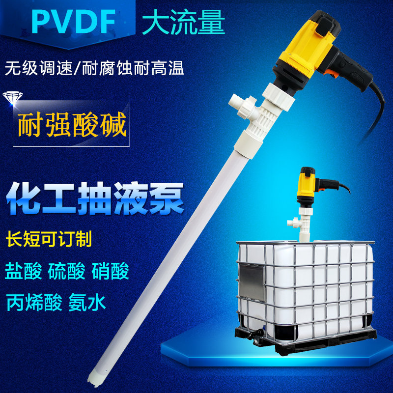 电动PVDF防腐蚀管化工抽液泵220V移液泵硫酸盐酸强酸碱插桶塑料抽
