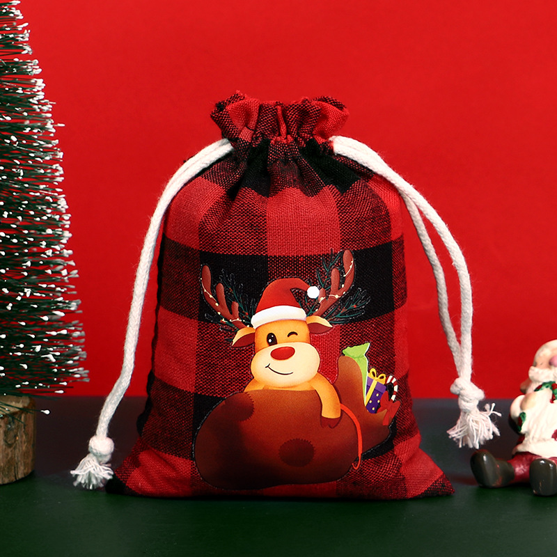 Bolsa de algodón a cuadros de Navidad con cordón Bolsa de embalaje de regalo de caramelo de Navidad Calendario de Adviento bolsa pequeña al por mayor