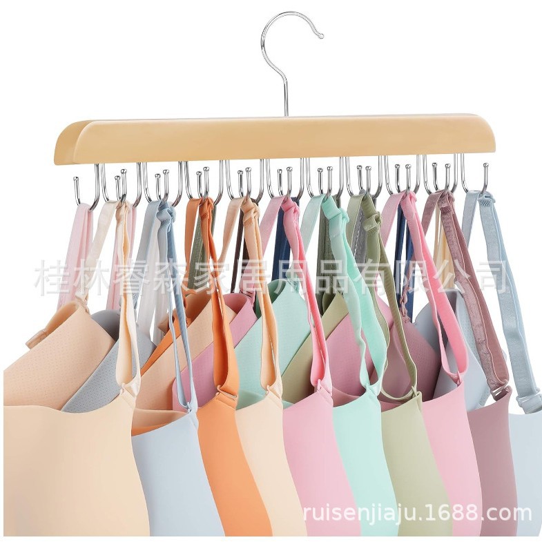 Red de celebridades de la red 12 clips 8 ganchos percha multifunción ropa interior chaleco camisola correa colgante de madera maciza almacenamiento colgante de ropa uno múltiples ganchos