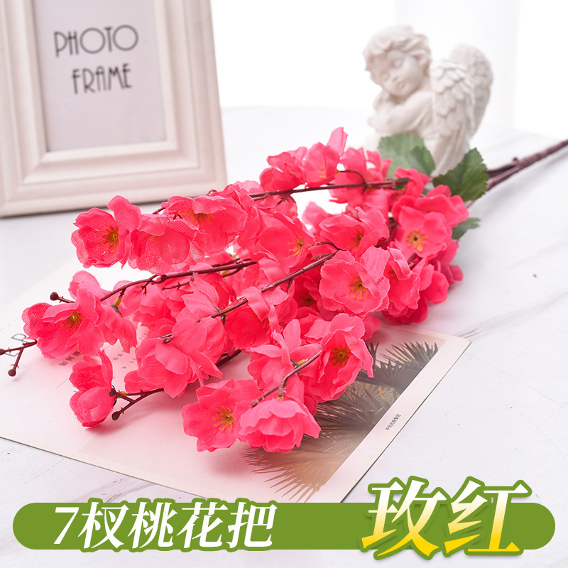 Simulación transfronteriza de flores de melocotón 7 horcos 9 flores artificiales decoración flor al por mayor paisajismo flor de melocotón decoración flores de seda flores de plástico