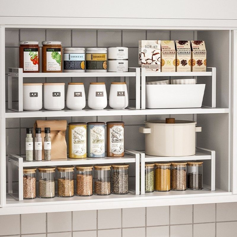 橱柜内分层置物架厨房台面白色桌面储物架多层收纳隔板调味料碗盘