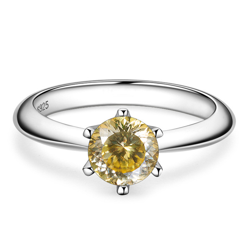 1 quilate color D mujer delicado anillo de boda de color S925 plata esterlina fuego explosivo de color