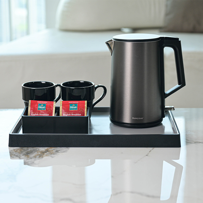 Honeyson nuevo set de bandeja de hervidor de agua eléctrica, bandeja de bienvenida para habitaciones de hotel, hervidor de agua apagado automático