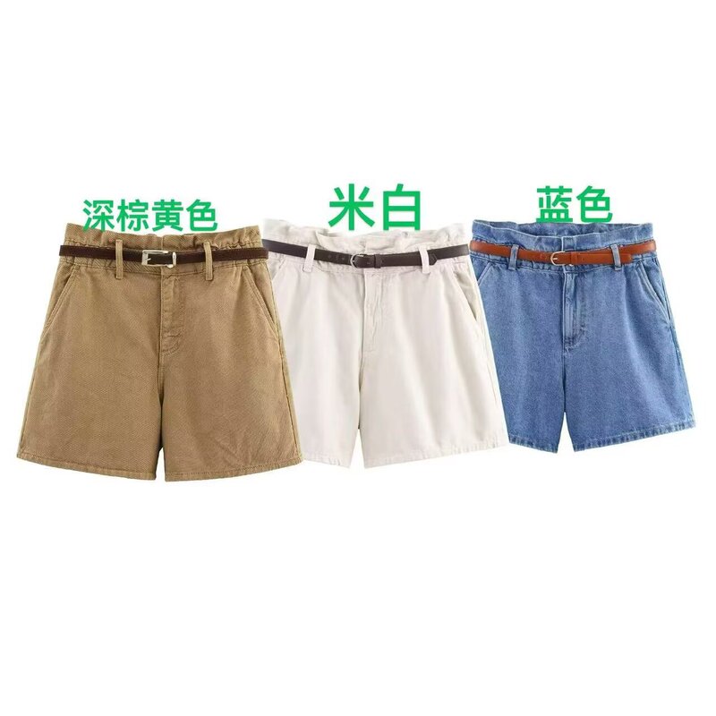 Taop&Za Women's Clothing 2026 Summer New Style Casual High-Waisted Paper Bag Style Denim Casual Shorts 8228028
