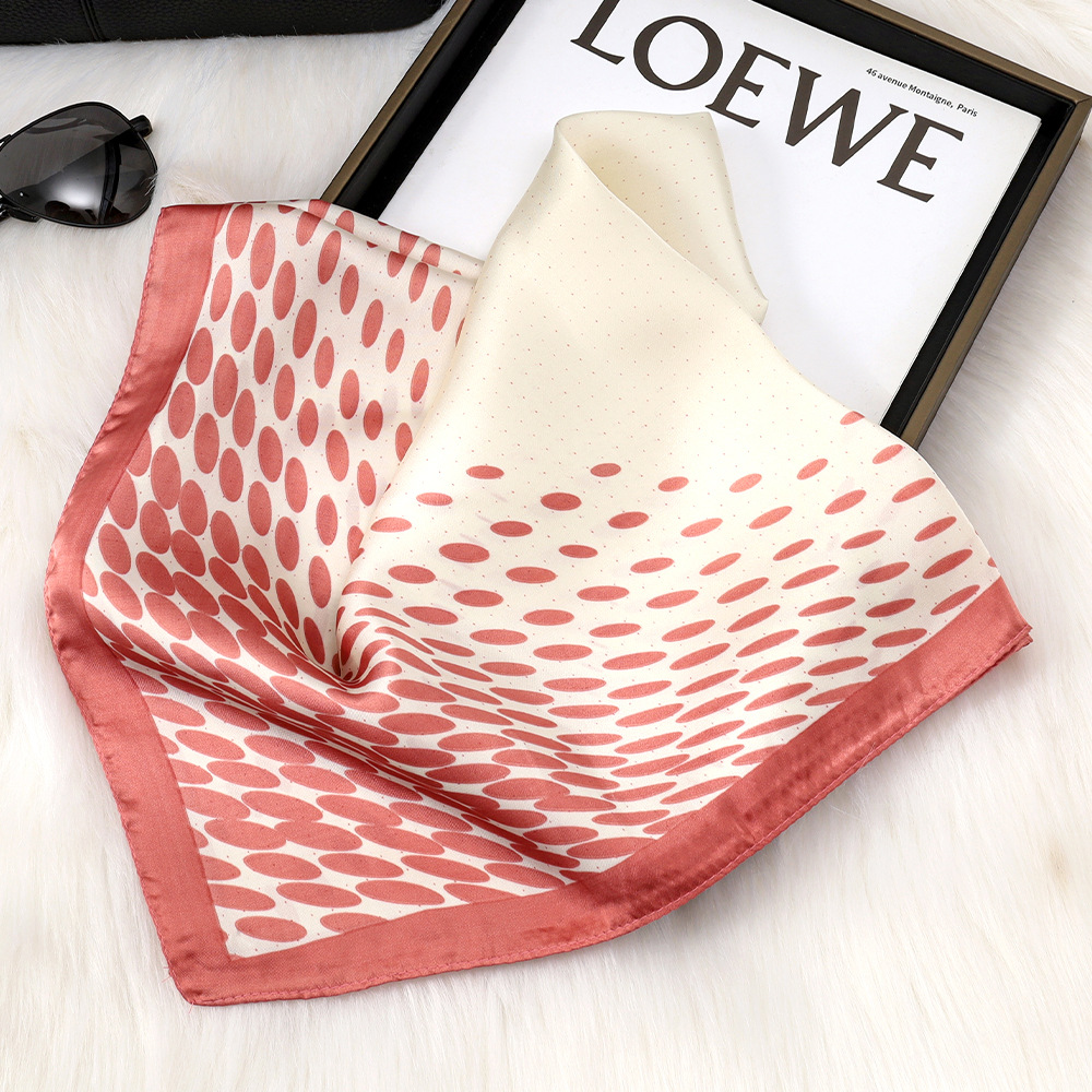 Bufanda de seda de punto de moda coreana 70 bufanda de seda de imitación rosa bufanda de temperamento de azafata bolsa de todo fósforo de nicho bufanda de seda mujer