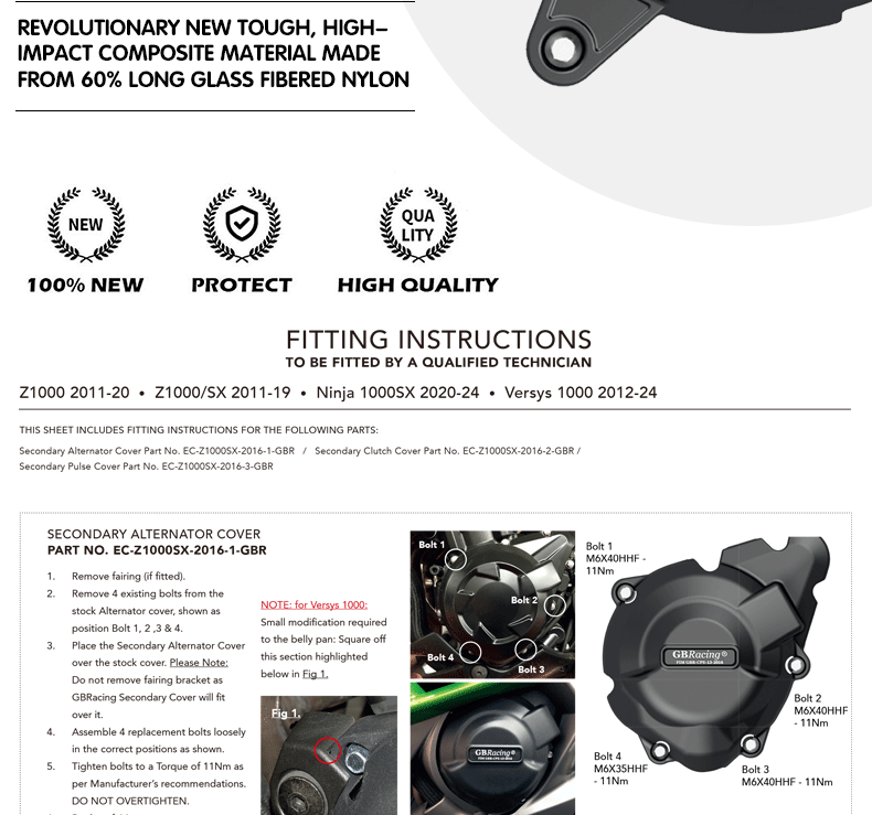 Suitable for Kawasaki Z1000 Ninja1000Sx Engine Anti-Fall Side Cover Gbracing Engine Protective Cover