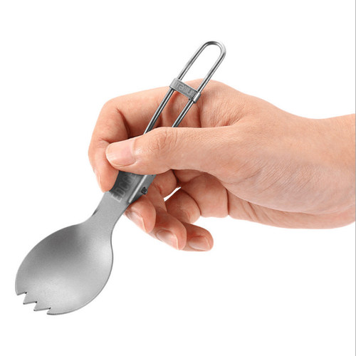 Pure titanium folding toothed spoon outdoor camping picnic spoon titanium alloy spoon fork titanium spoon titanium fork portable tableware