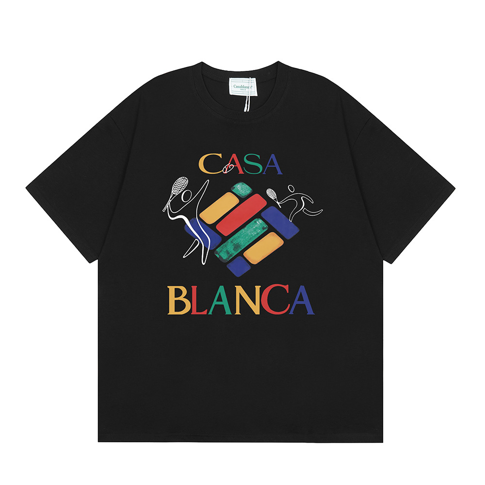 Transfronterizo 2024 primavera y verano nuevo estilo Casablanca Casablanca LOGO estampado hombres y mujeres camiseta suelta de manga corta