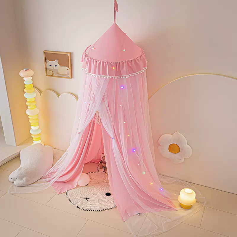 儿童落地式蚊帐公主风新款蚊帐窗帘一体式家用吊顶蚊帐单开门床幔
