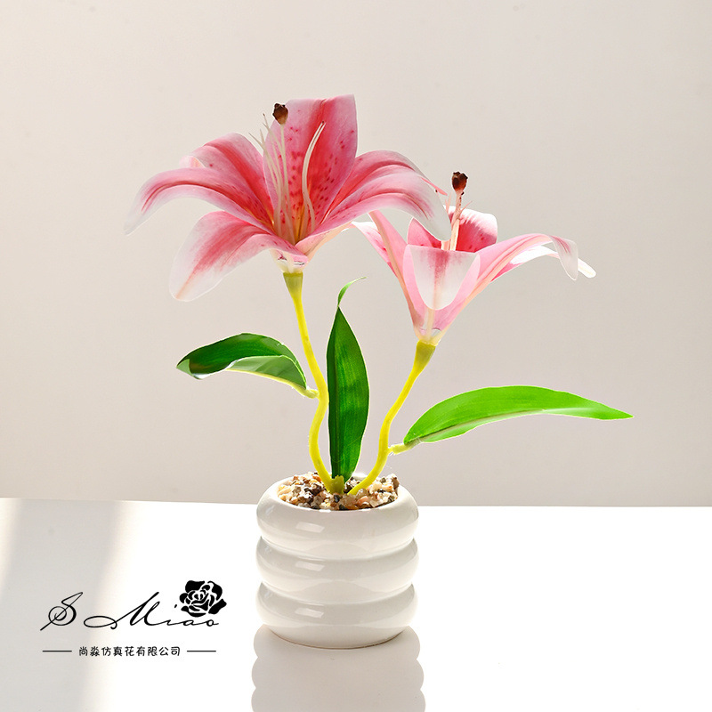 Flor falsa película sensación de lirio flor de simulación bonsai flor de moda decoración creativa plantación verde artificial simulación maceta