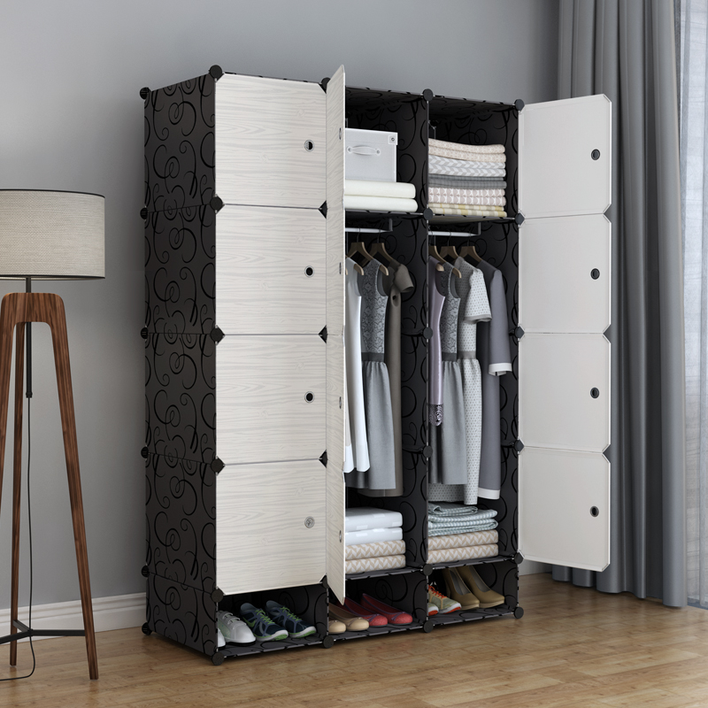 armario simple de madera sólida armario de combinación de almacenamiento de tela de plástico marco de acero almacenamiento simple, moderno y económico