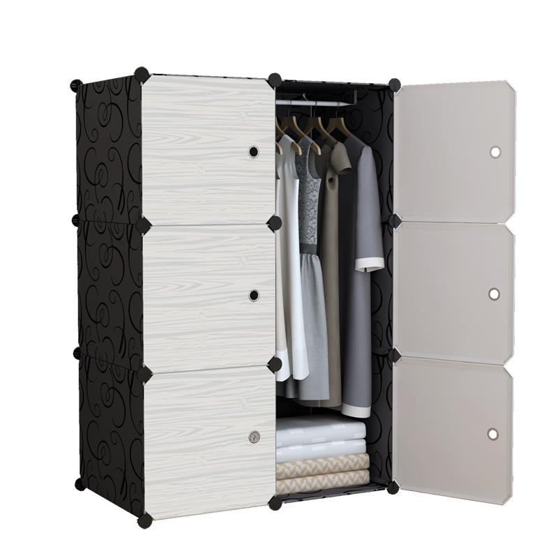 armario simple de madera sólida armario de combinación de almacenamiento de tela de plástico marco de acero almacenamiento simple, moderno y económico