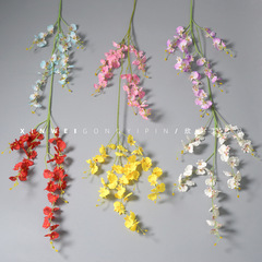 5叉仿真花跳舞蘭黃色假花跨境蝴蝶蘭花束婚慶家居裝飾手工花擺件