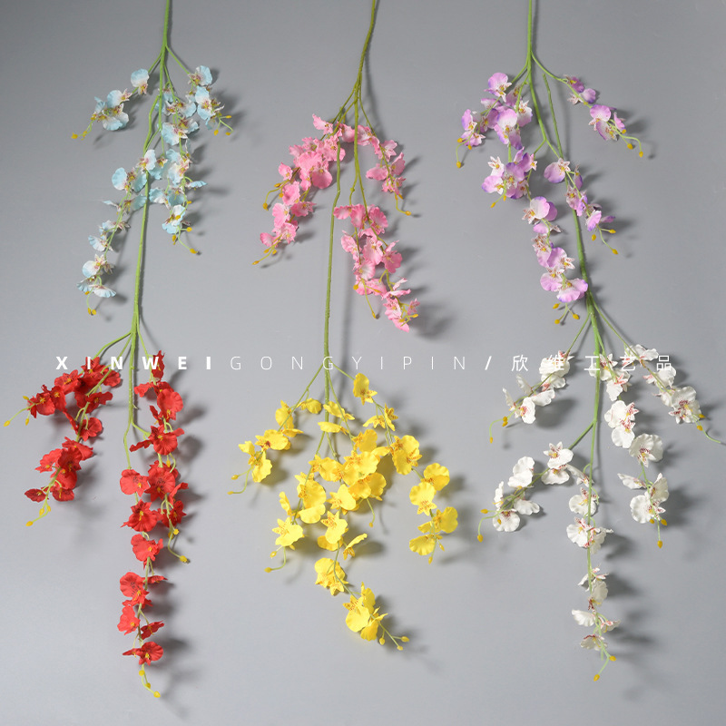 5 fork artificial flower dancing orchid yellow fake flower cross-border phalaenopsis bouquet wedding home decoration handmade flower ornaments