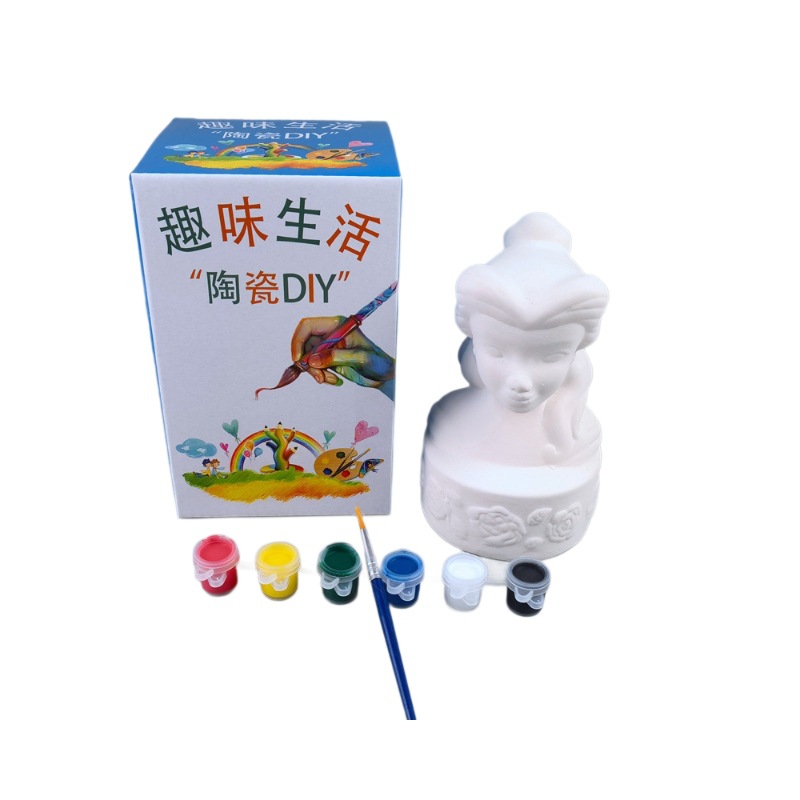 Pintura decorativa hecha a mano de los niños DIY juguetes educativos pintados a mano blanco embrión colorante yeso color pintura traje de cerámica alcancía