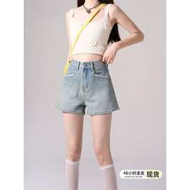 牛仔短裤女夏辣妹外穿复古美式超短裤子季字高腰紧身热弹力薄款