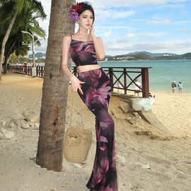 性感辣妹沙滩度假裙印花吊带加半裙套装图片色绵羊绒休闲套装