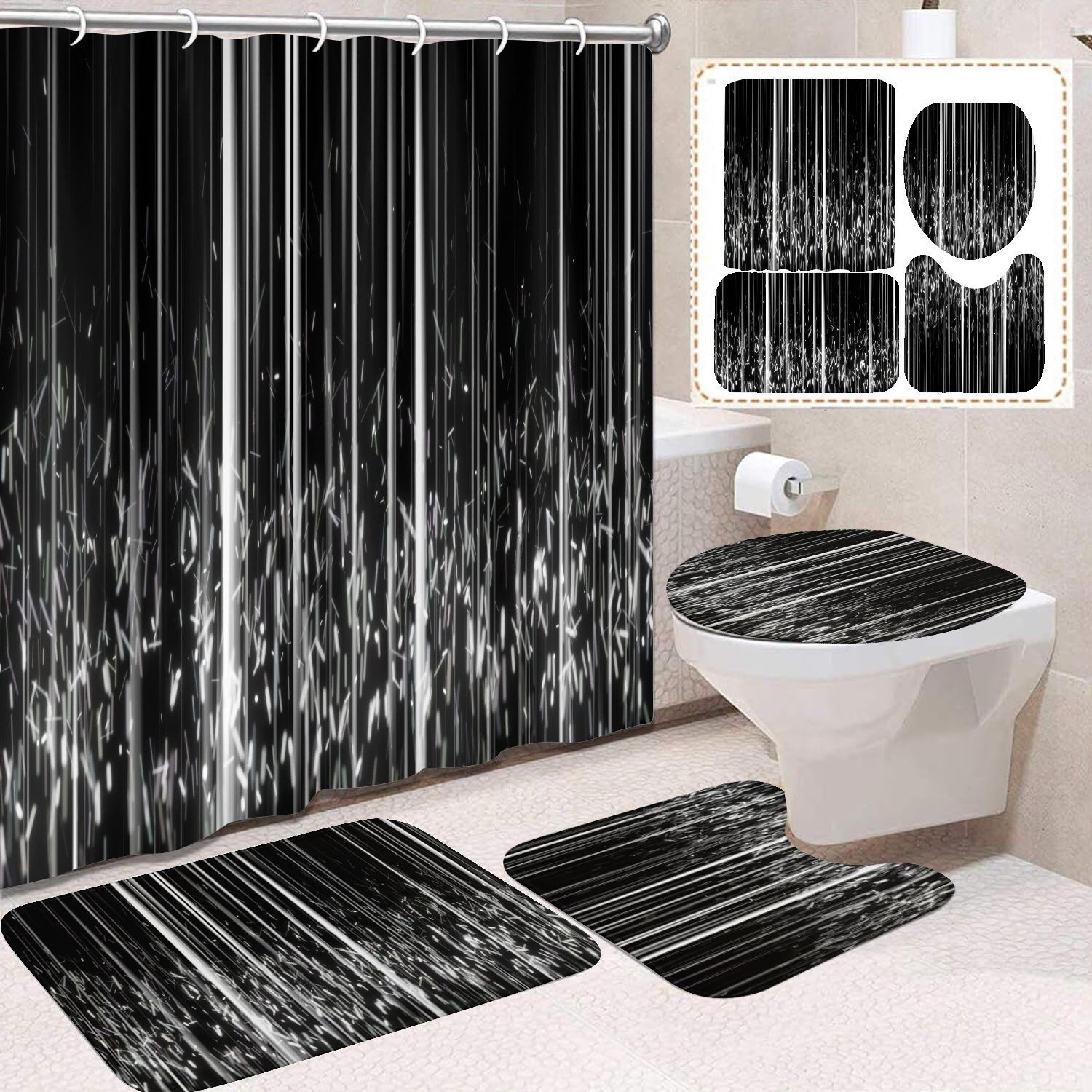 Transfronterizo Amazon cortina de ducha de color degradado cortina de baño letra patrón de mariposa cortina de ducha impermeable y a prueba de moho image 11