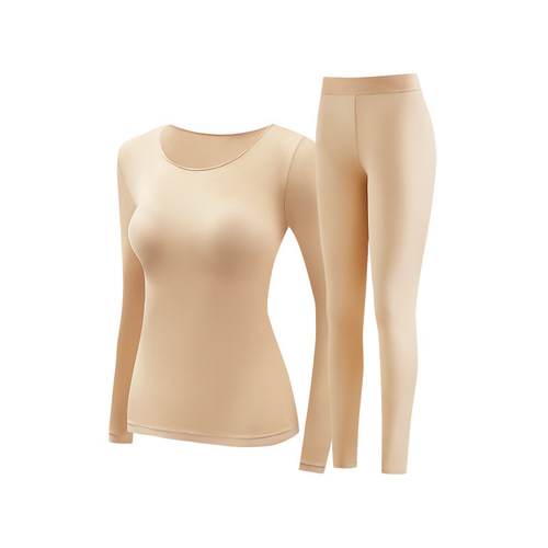 Solid-color plus-size skin-friendly base layer for women—invisible, ultra-thin, figure-flattering, highly elastic, and warm—autumn tops and bottoms.