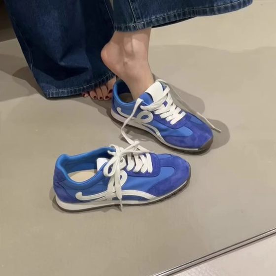 Cowhide Version ~ Retro German Training Shoes All-match Color Matching Lace-up Casual sneaker Women's Flat White Shoes Forrest Gump Shoes Trendy