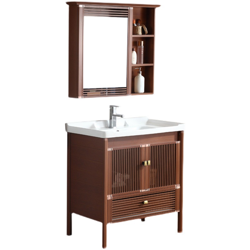 Nuevo gabinete de baño de estilo chino combinación espacio lavabo de aluminio gabinete lavabo de Baño Luz piso de lujo pequeño apartamento