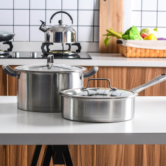 Stainless steel 430 thick double-layer bottom wok set, soup pot and frying pan gift, point redemption bank insurance