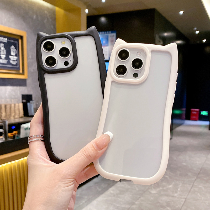 适用iPhone16promax手机壳猫耳朵华为/苹果14透明亚克力防摔纯色|undefined
