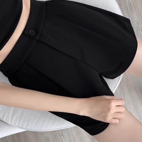 All-Match Wide-Leg Suit Shorts Autumn New Loose Slim-fit A- shaped Pants Outer Wear Small Black Casual Pants