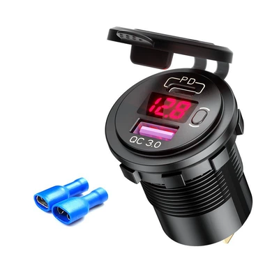 12V Modified Pd Car Charger: Mobil şarj cihazları - qc30pd-fast-chargingonoff-keydigital-display-redterminal