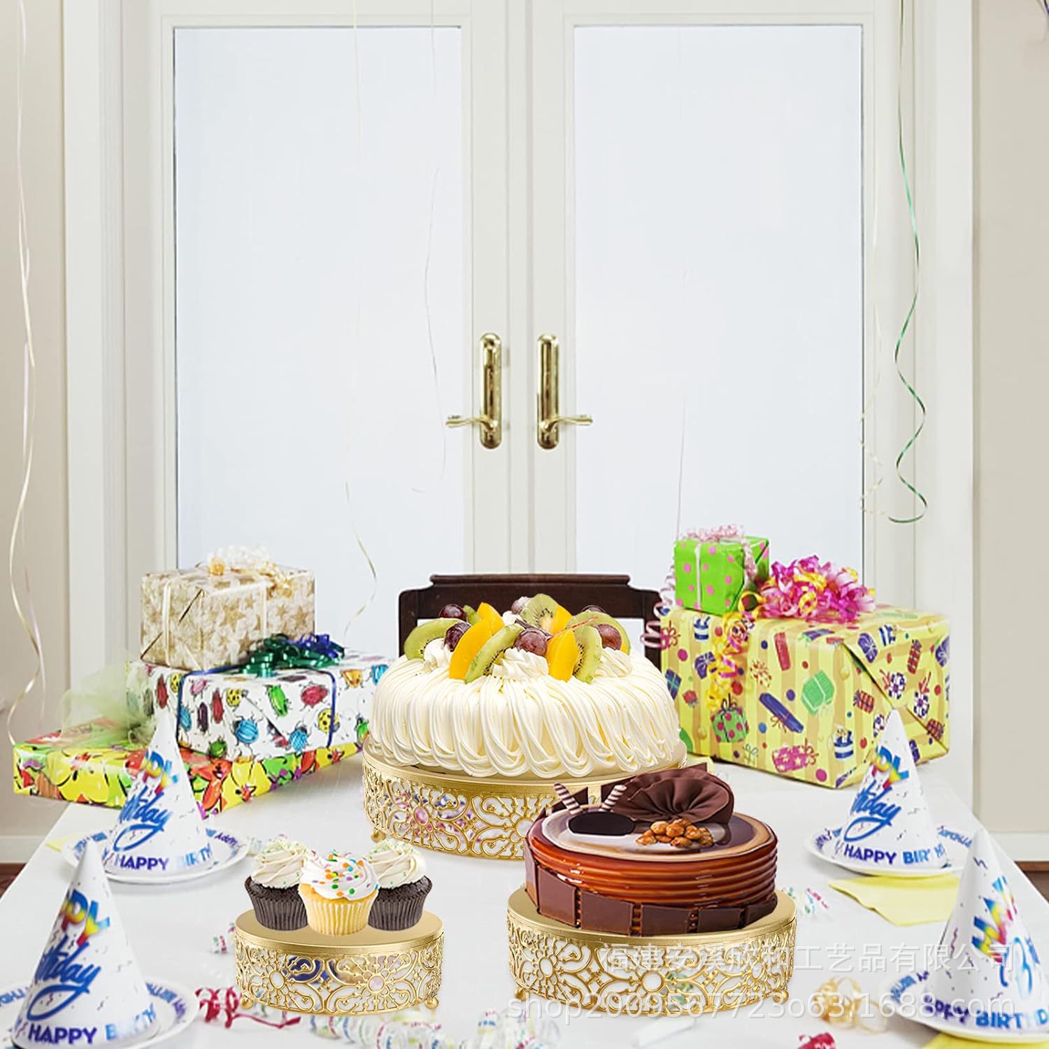 Bodas europeas creativas doradas dulces bandeja de hierro forjado plato de pastel de una sola capa estante de pastel bandeja de frutas platos de bocadillos