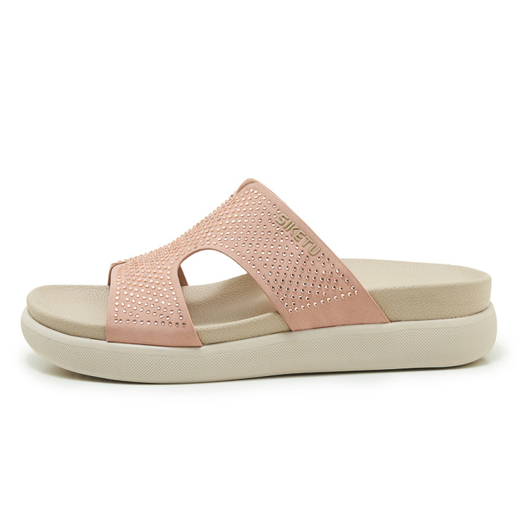 Dép sandal nữ xỏ ngón đế bệt đính đá lấp lánh phong cách Hàn Quốc — màu đen, màu hồng, màu mơ chi tiết 25